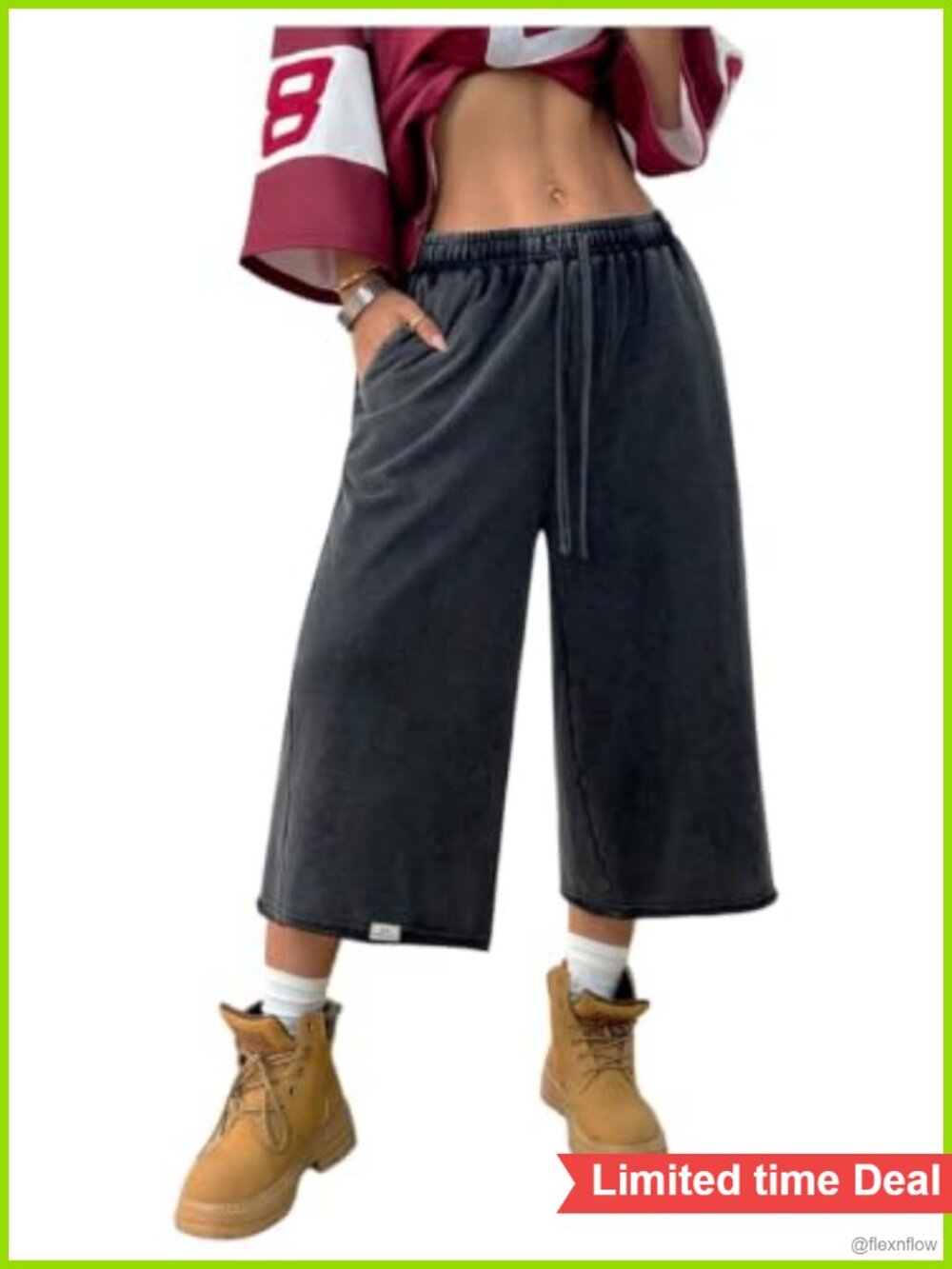 Washed Baggy Sweat Shorts Wide Leg Cropped Pants Streetwear